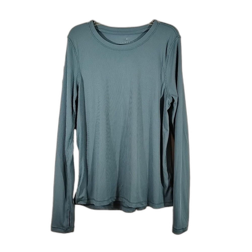 Danskin Womens Small S Athletic Top Thumb Holes Pullover Long Sleeve Blue